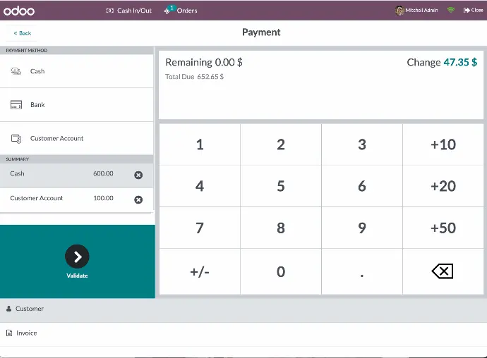 Прийом оплат в Odoo POS: готівка, банк та клієнтський рахунок