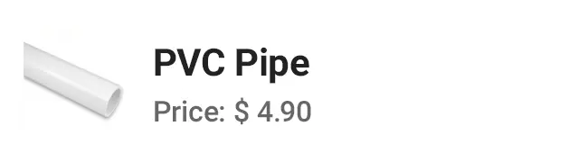 Картка товару PVC Pipe з вартістю