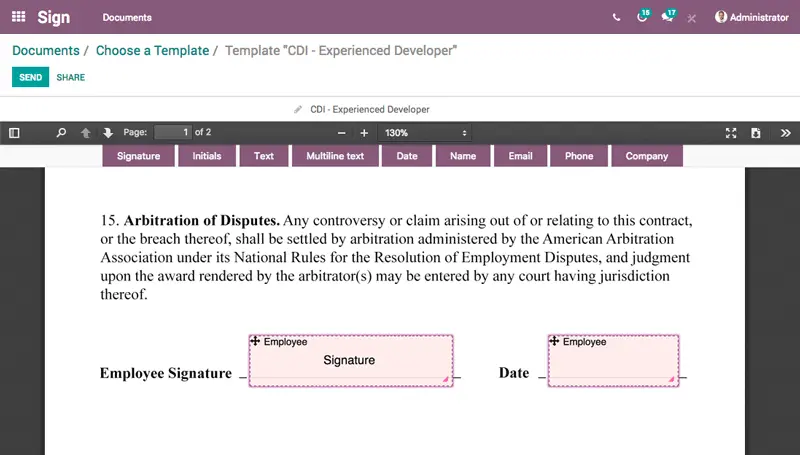 Електронний підпис документів в Odoo Sign — підписання контрактів онлайн